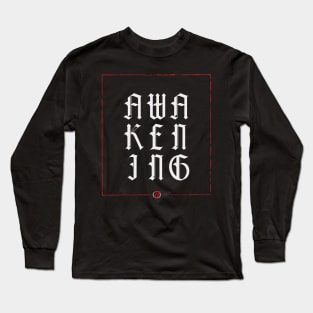 Cursive Font - White Awakening Logo with Red Frame Long Sleeve T-Shirt